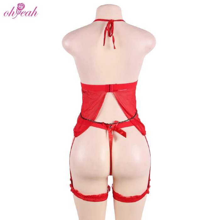
Wholesale fashion mesh see through halter front open plump sexy mature women plus size lingerie 