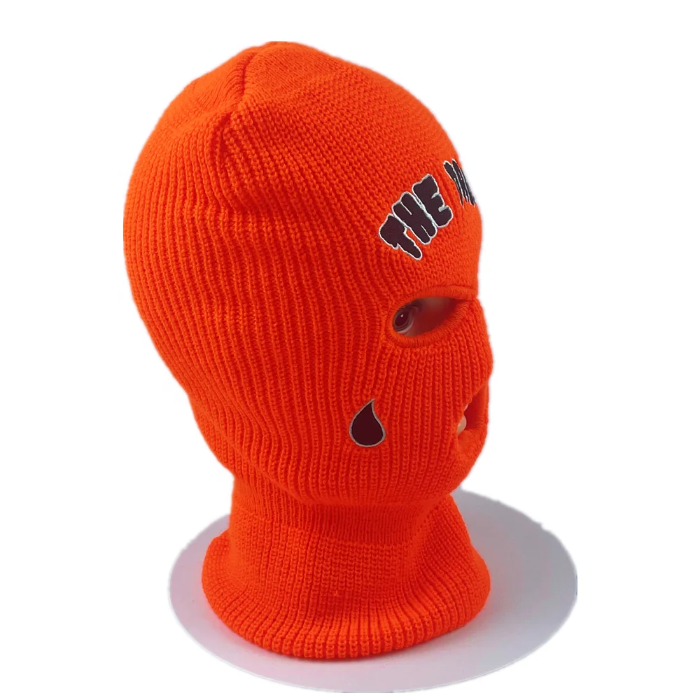 Custom Embroidery Jacquard logo Full Face Cover 3 hole pink Bandit balaclava designer knit hat beanie ski mask for man