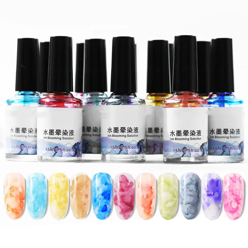 12 Color Ink Halo Dye Bubble Nail Marbling Quick Drying Water Dye Super Sticky Gel For Nail Art UV Gel