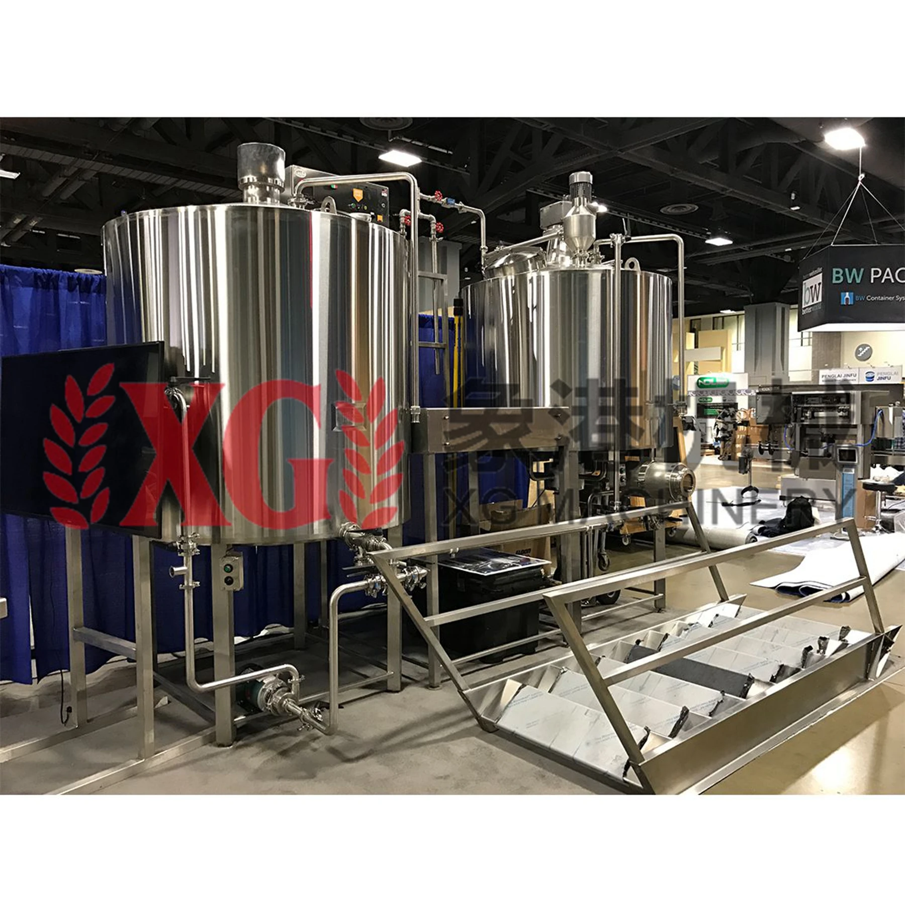 1200L 12HL 10BBL XG SUS304 steam heating two vessel brewhouse mashing equipment