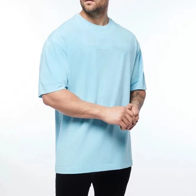 OEM Blue Garment Dyed 100% Cotton O-Neck Long 100% Cotton O-neck T Shirt Long Sleeves men oversized tshirts