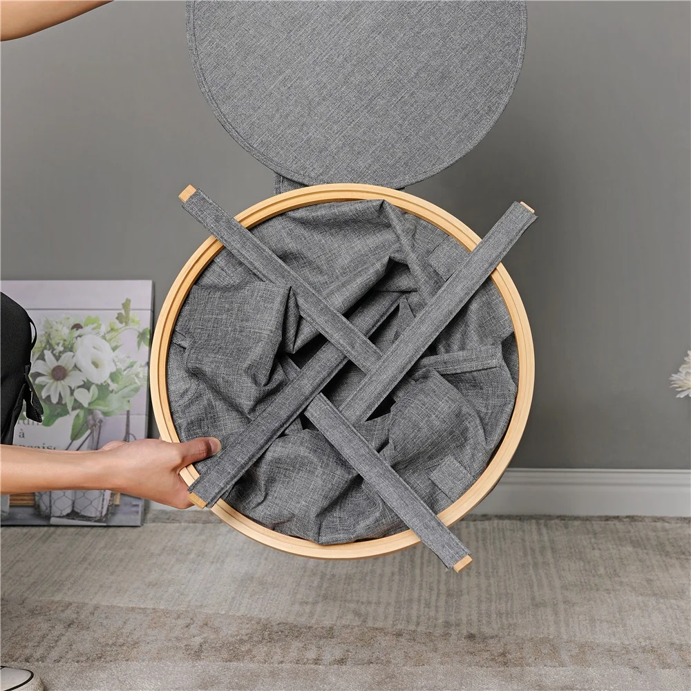 Household Water-proof Large Clothes Dirty Foldable Bamboo Laundry Basket with Lid