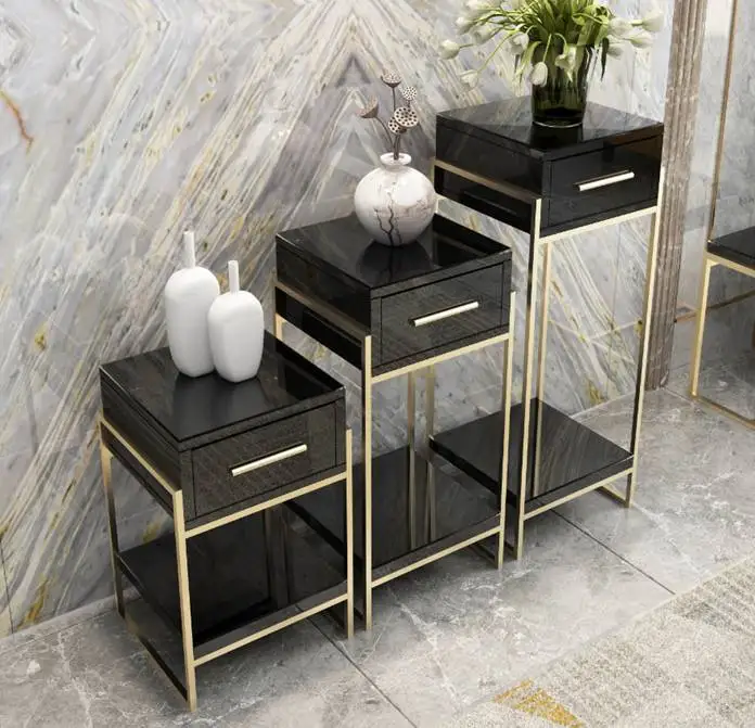 Modern Stainless Steel Plating Gold Hotel Round Marble Top End Table