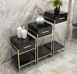 Modern Stainless Steel Plating Gold Hotel Round Marble Top End Table