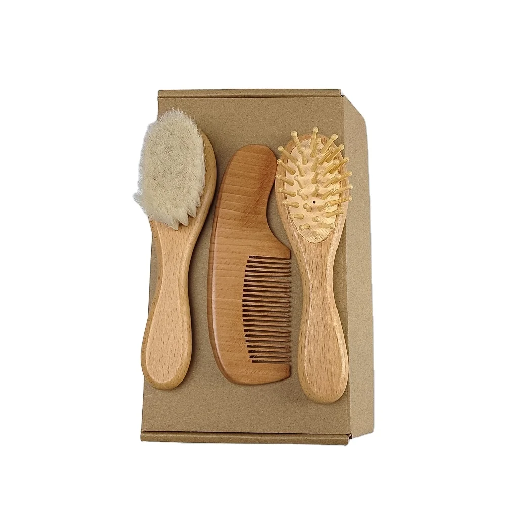 Baby Hair Comb Bathing Care Hair Brush 100% Natural Wool Wooden Massage Brush Daily Necessities