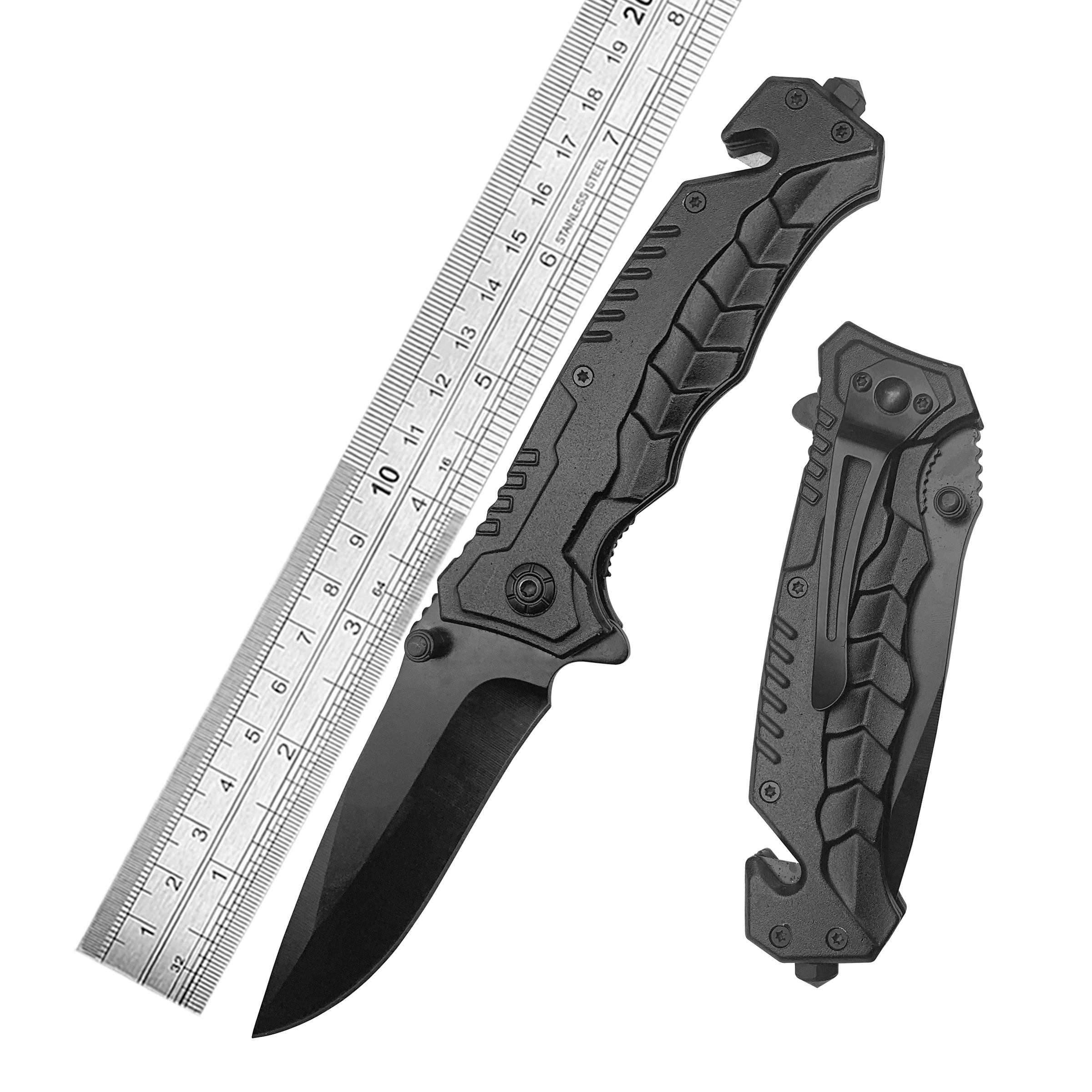Drop point 3cr13 steel blade aluminum handle outdoor survival tool camping folding pocket black knife hunting