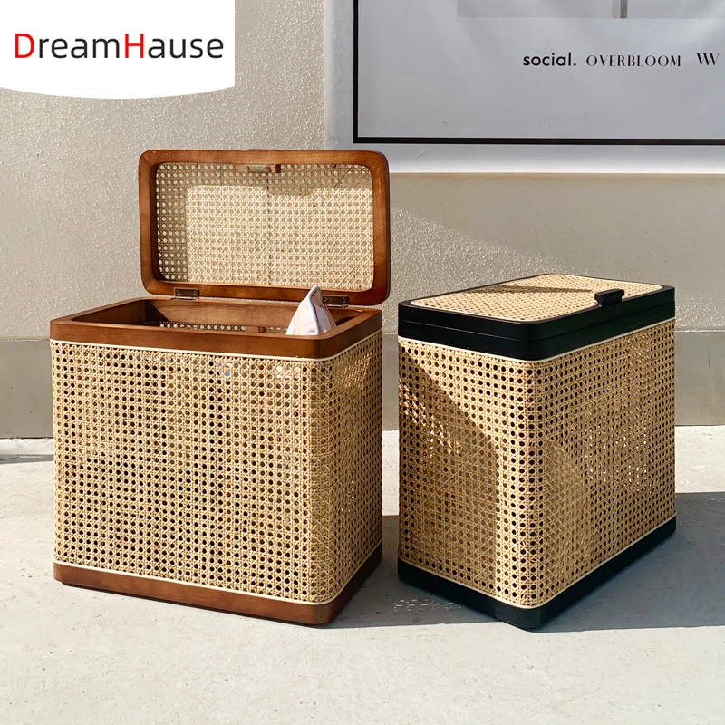 Dreamhause Nordic solid wood storage stool storage stool rattan shoes change stool storage box