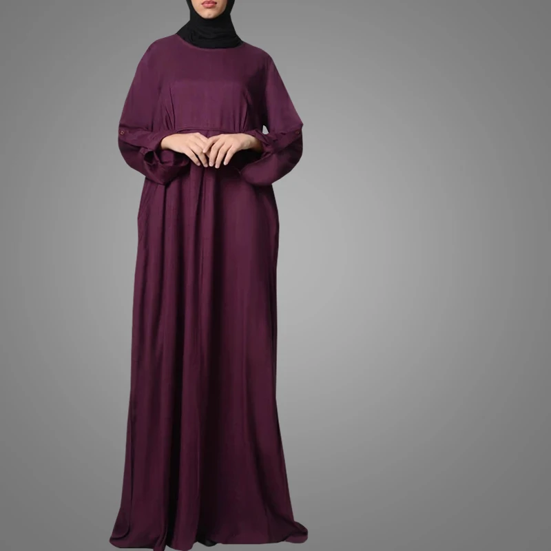 Simple Arab Islamic Clothing Long Sleeve Casual Ethnic Women Muslim Dress Flare Dubai Abaya Kimono Robe