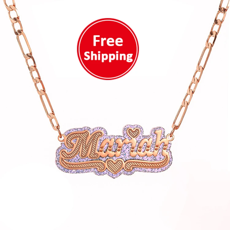 
hot selling personality double name necklace customized high quality acrylic carved sandwich pendant hiphop necklace 