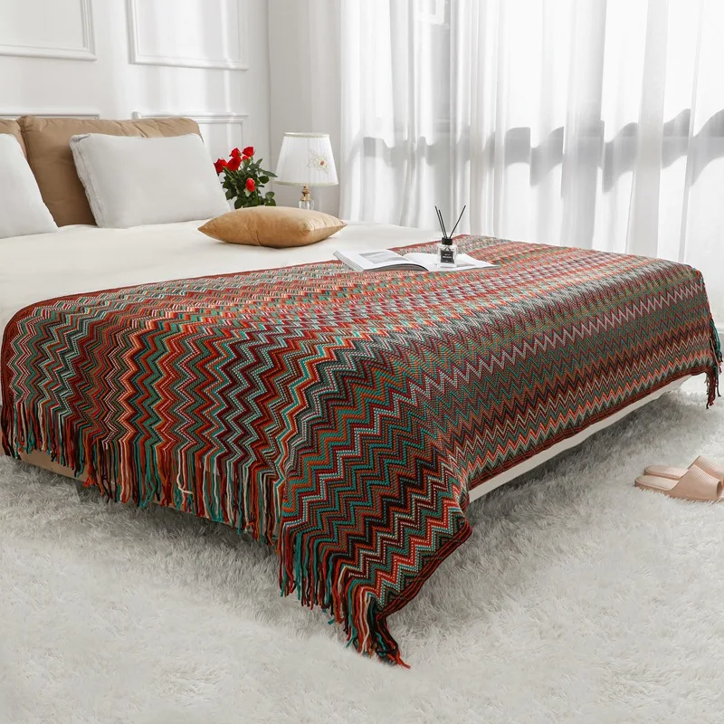 Декоративное большое одеяло в стиле бохо, уютное Подарочное вязаное одеяло с кисточками, домашний декор