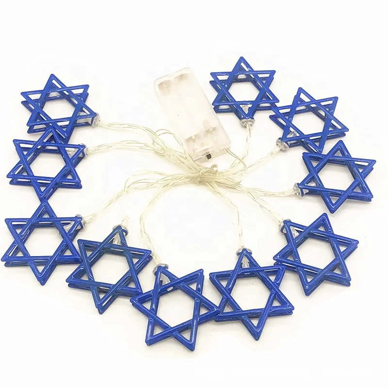 Hanukkah Decoration Hexagram Chanukah LED Lights Candles Holder Menorah Jews Judaism Synagogue Passover Shabbat Israel Ornament