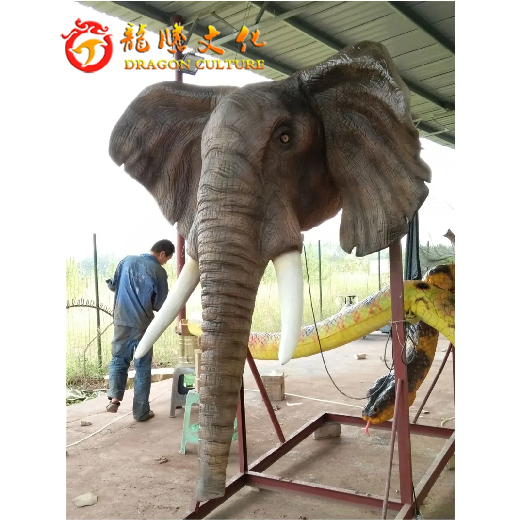 Chinese Top Supplier Best Price Simulation Animal Statues Life Size Giant Fiberglass Elephant Head Sculpture for Amusement Park