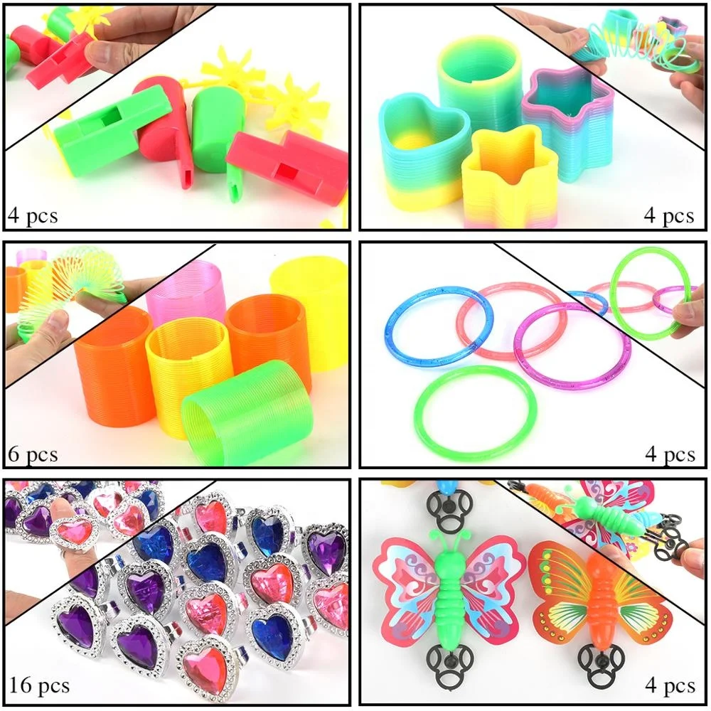 131pcs Assorted Toys Stamps Whistle Treasure Box Prizes Novelty BR Toys 3+ Birthday Party Favors Bag Fillers Carnival for Kids