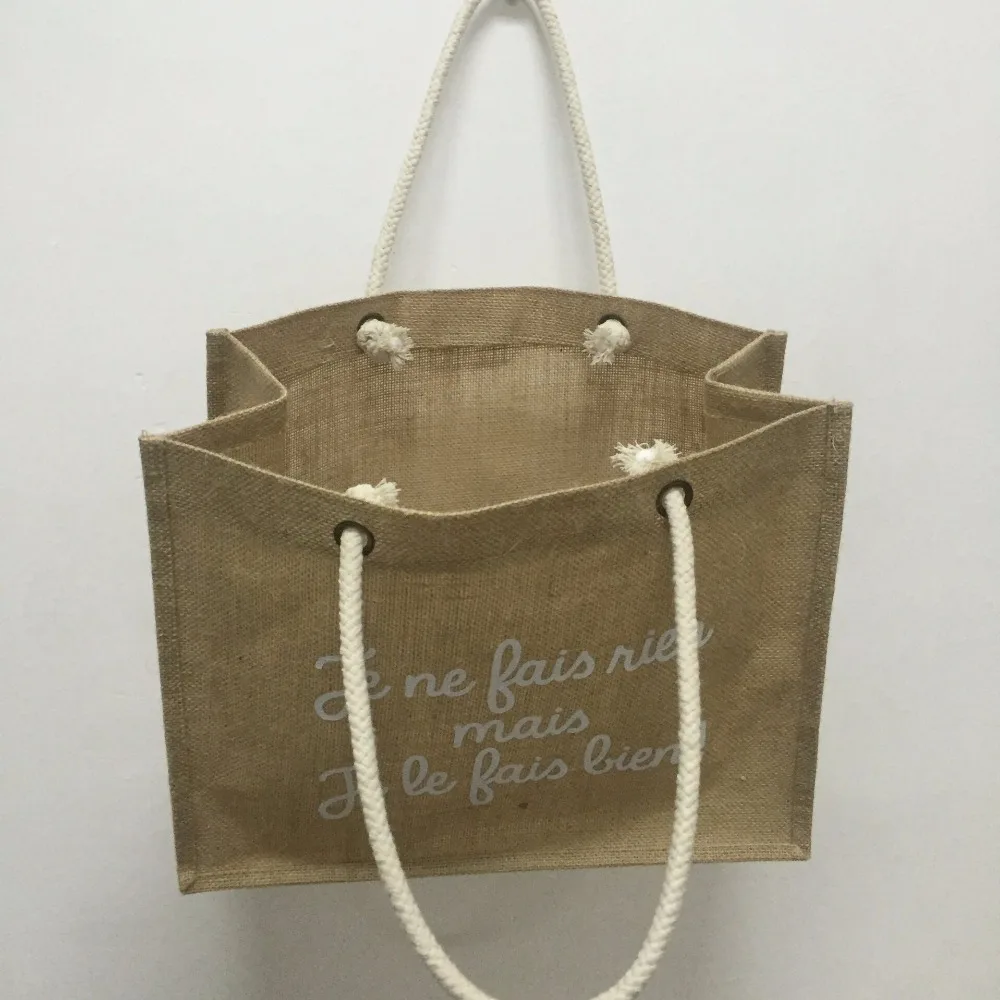 Reusable Jute Tote Shopping Bags with Logo Natural Burlap Hessian Bags Custom Size and Printing Logo