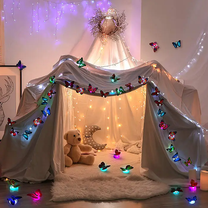 Wholesale 3D butterfly night light creative toy colorful light luminous butterfly night light sticker led