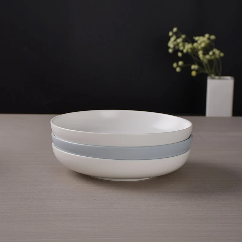 8.5 inch ceramic deep plate for spaghetti pure white porcelain dish light blue plate for restaurant fish plate