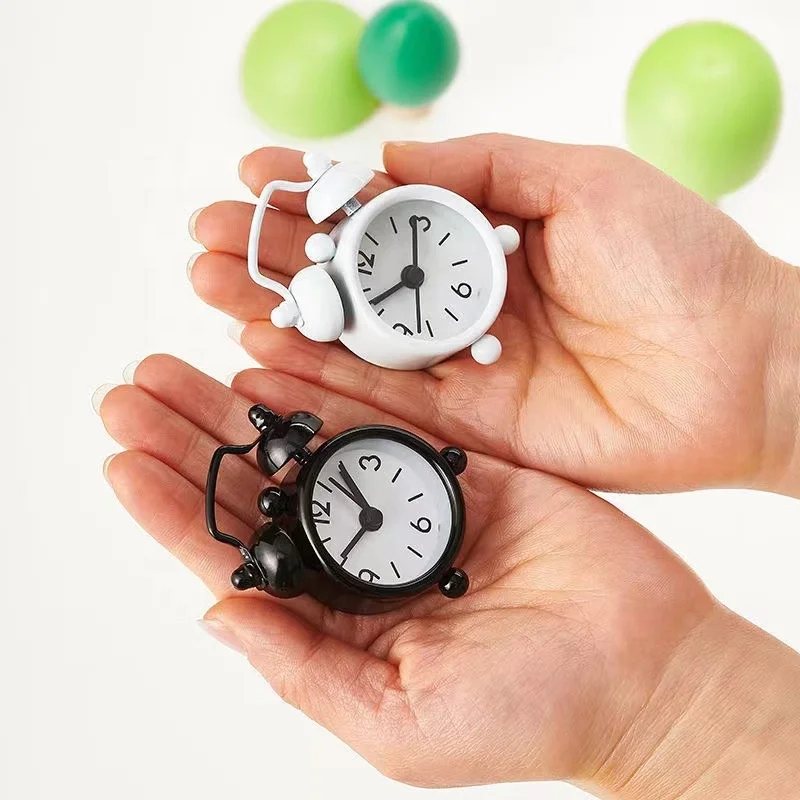 Mini tiny New creative decoration Alarm Clock Quartz Silence Scan Alarm Clock night light twin bells small promotional gift
