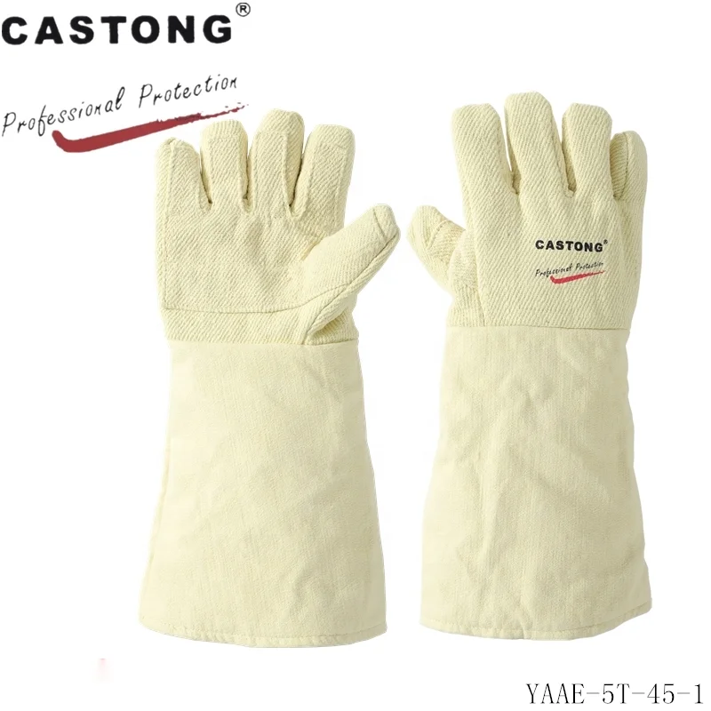 Withstand 1000 Degree Celsius Reinforced Yellow Para-aramid Twill Fire Retardant Anti-scalding Extreme Heat Resistant Gloves