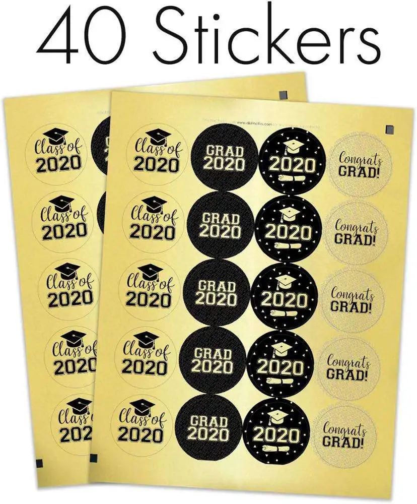 New Product 1.75 Inch Custom Year Graduation Party Favor Labels Stickers Black Gold Graduation Party Decoration
