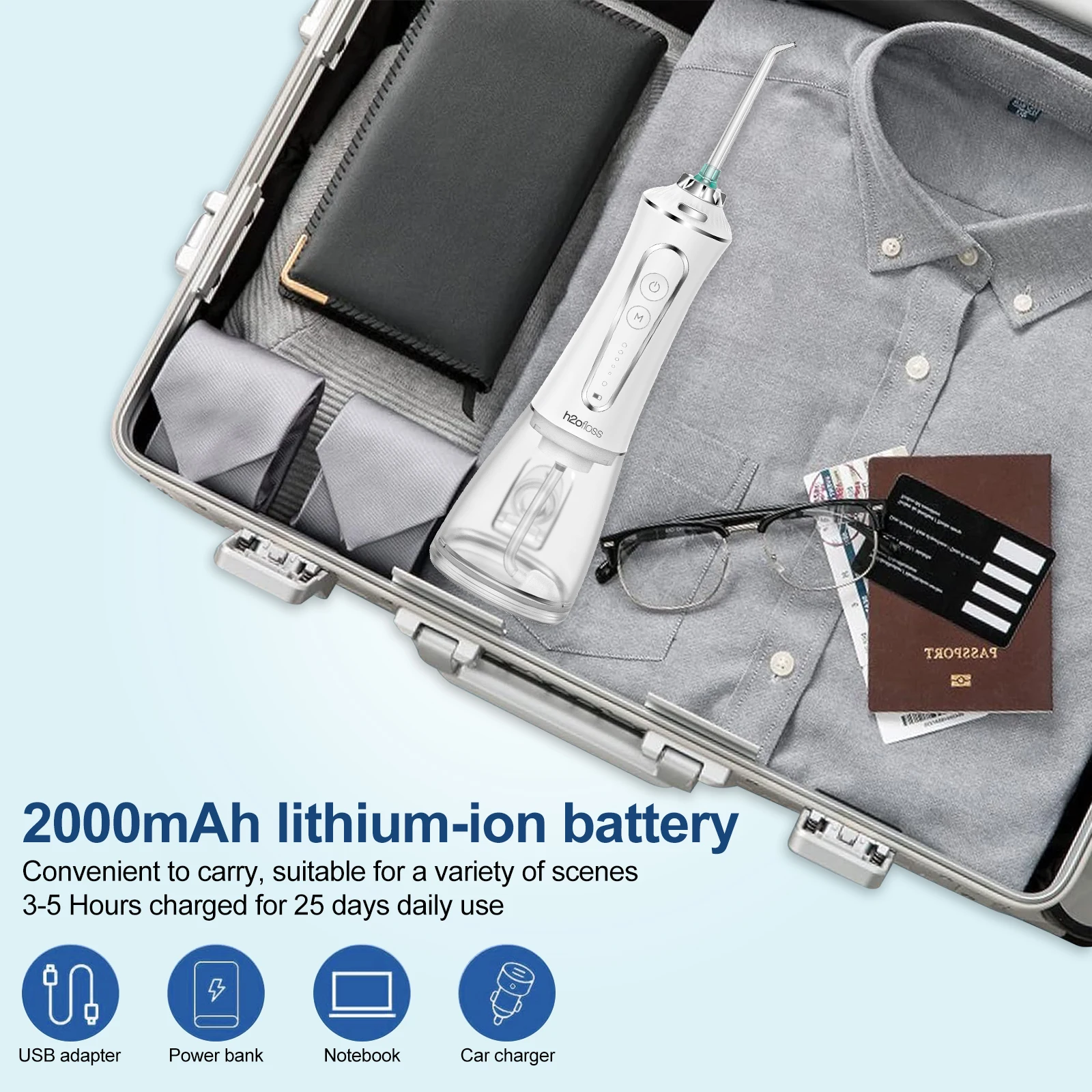 H2ofloss Newest IPX7 Waterproof Electric Teeth Whitening Water Flosser Home Travel Dental water flosser oral irrigator