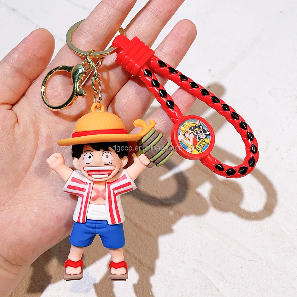 20 design Japanese Anime One Pieces key chian used for claw machine doll factory wholesale 3d pvc rubber Luffy key chain