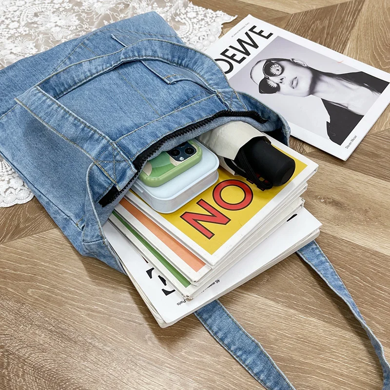 China manufacturer wholesale fashion leisure women bags denim jean tote shoulder bag handbag