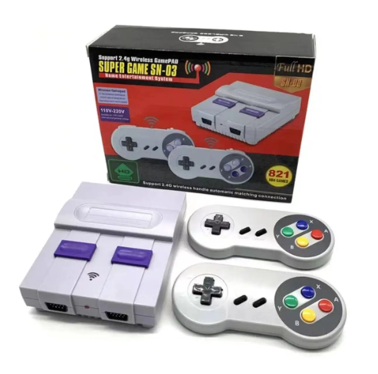Super Retro HD 821 games Retro HD TV Out Video Portable TV Game Console For Snes Game with 2.4g Wireless Gamepad Controller