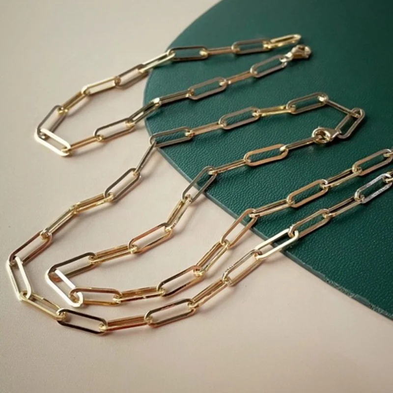 Xinfly Dropshipping 4mm Wide Wholesale Price Waterproof Pawnable Jewelry 18k Yellow Real Gold Paper Clip Link Necklace