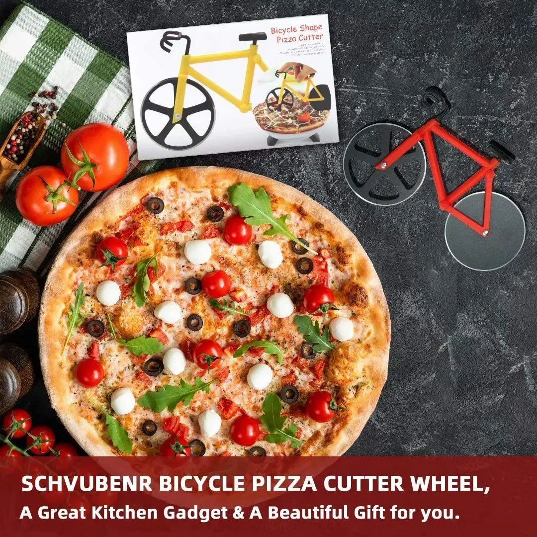 Stainless Steel Bike Pizza Cutter and Wheel Bicycle Shape Pizza Cutter Wheel Non-stick Double Cutting Wheel Bicycle Pizza Slicer