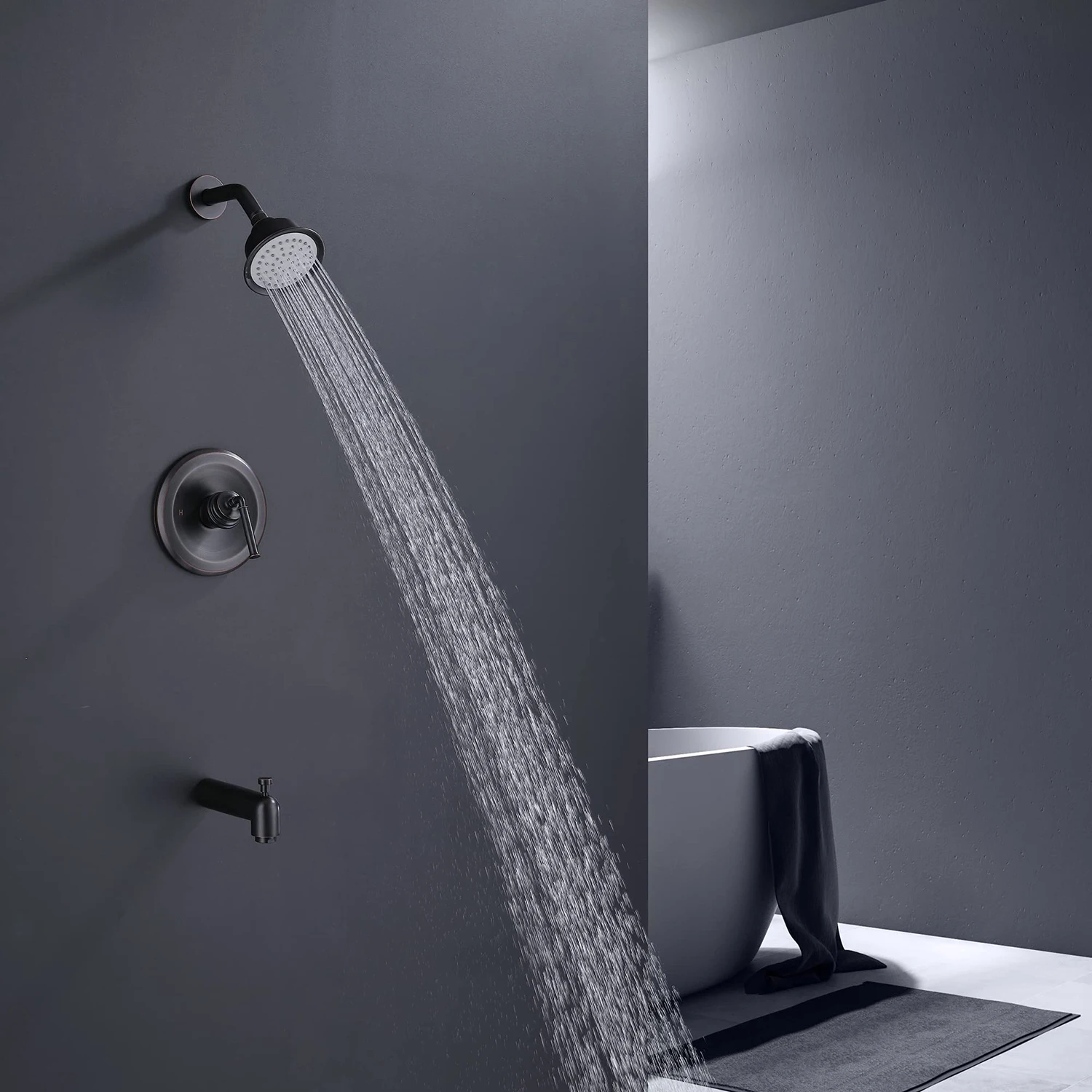 Gold Single-Handle Tub and Shower Trim Kit Valve Included with 4-Inch Rain Shower Head and Tub Spout