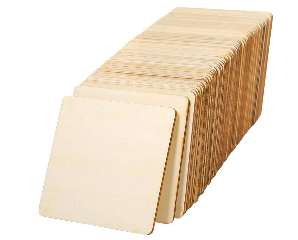 Необработанные квадратные деревянные ломтики 4x4 дюйма для рисования и украшения