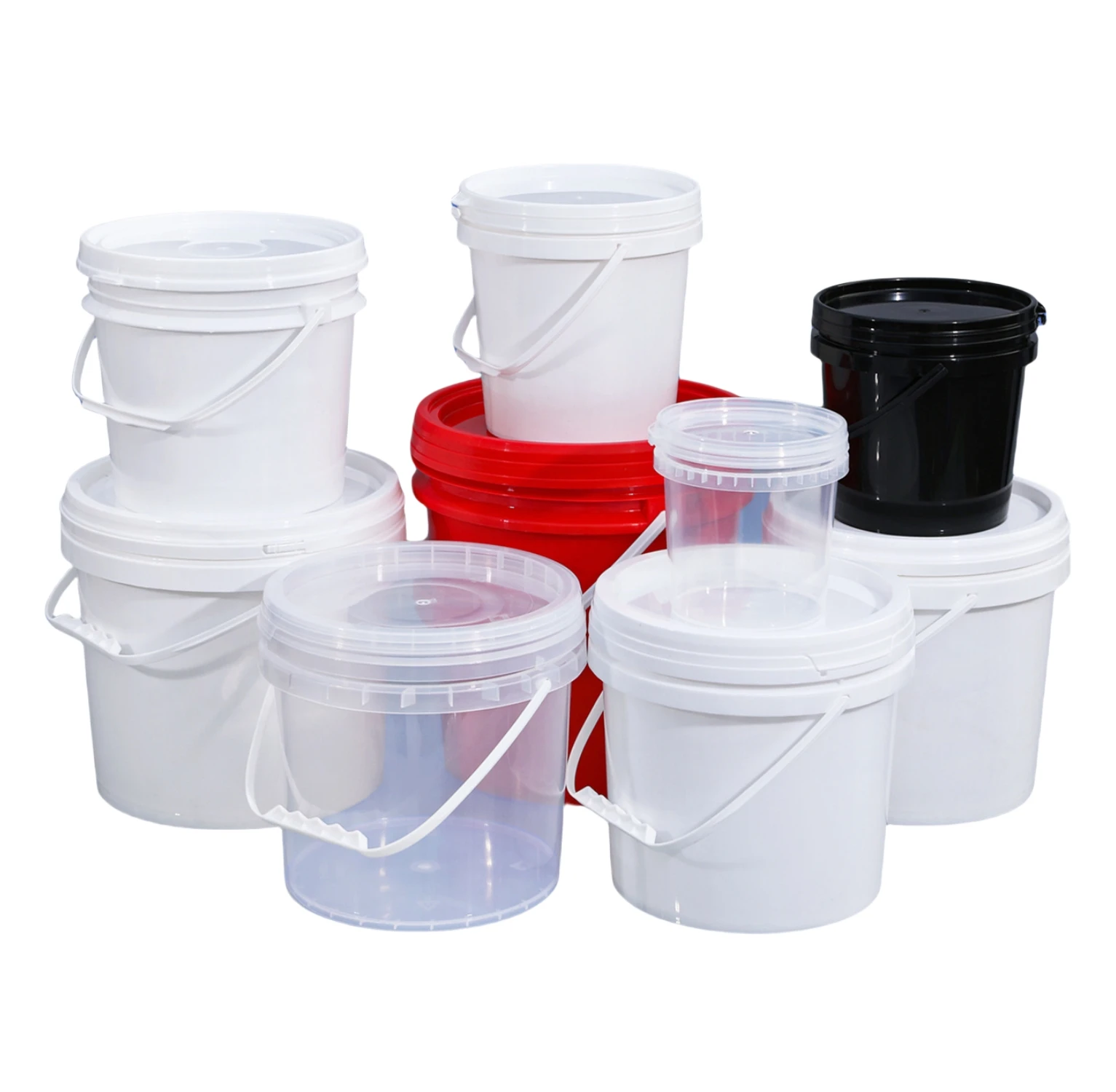 PP Plastic Small Black 4L/5L/6L Full Bucket with Handle 100 Oz/1 1.5 Gallon Capacity for Food Soup Other Liq Non-Handleuid Goods