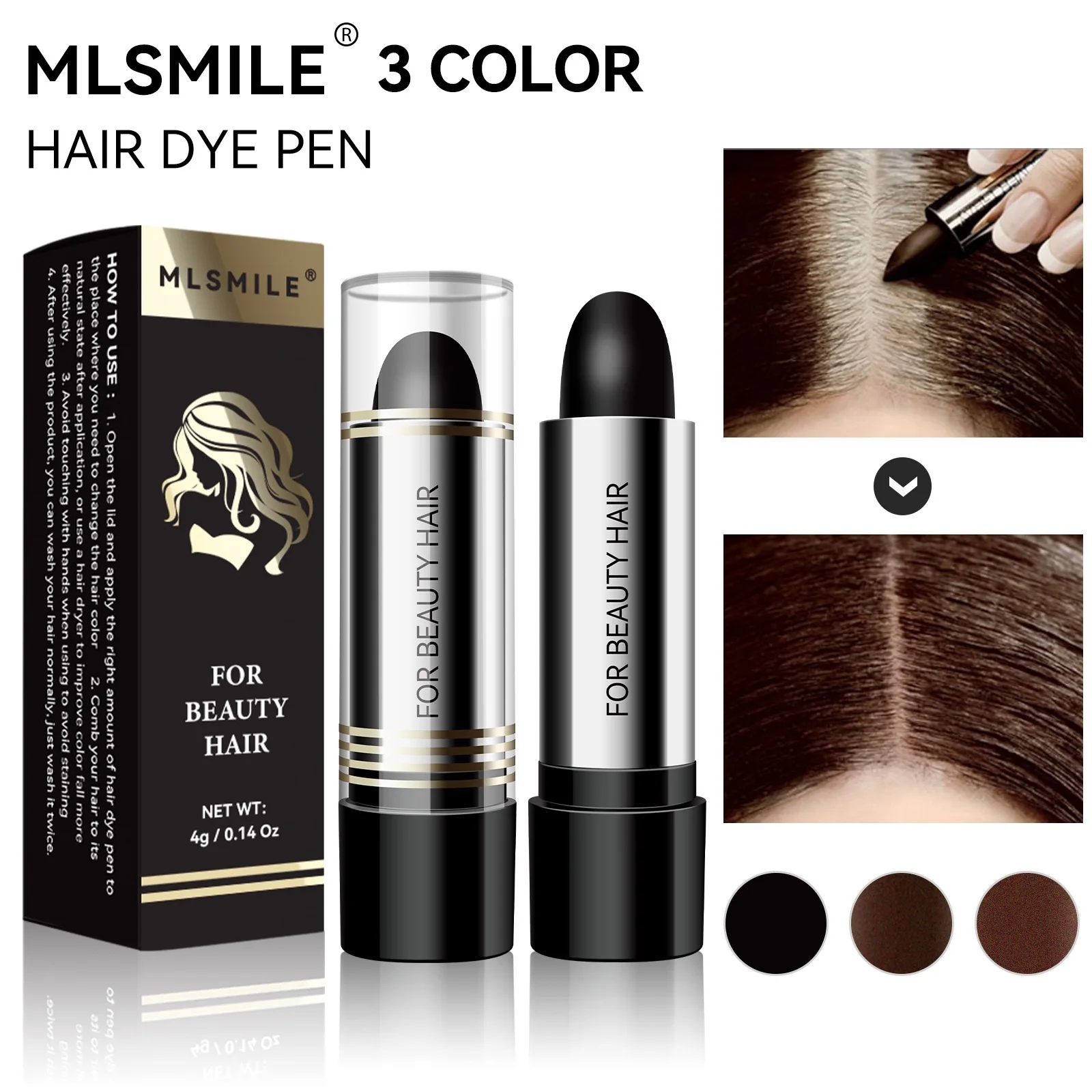 Bestselling 3-Color Disposable Hair Dye Stick Easy Cover White Natural Organic Dark Brown Black Temporary Hair Bleaching Powder