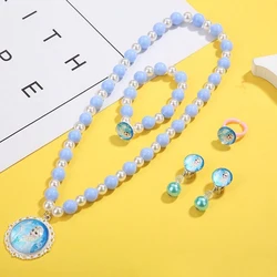 Fashion Frozen Gift Box Beads Toy Necklace Bracelet Ear Clip Set Decoration Children Jewelry Set For Girls