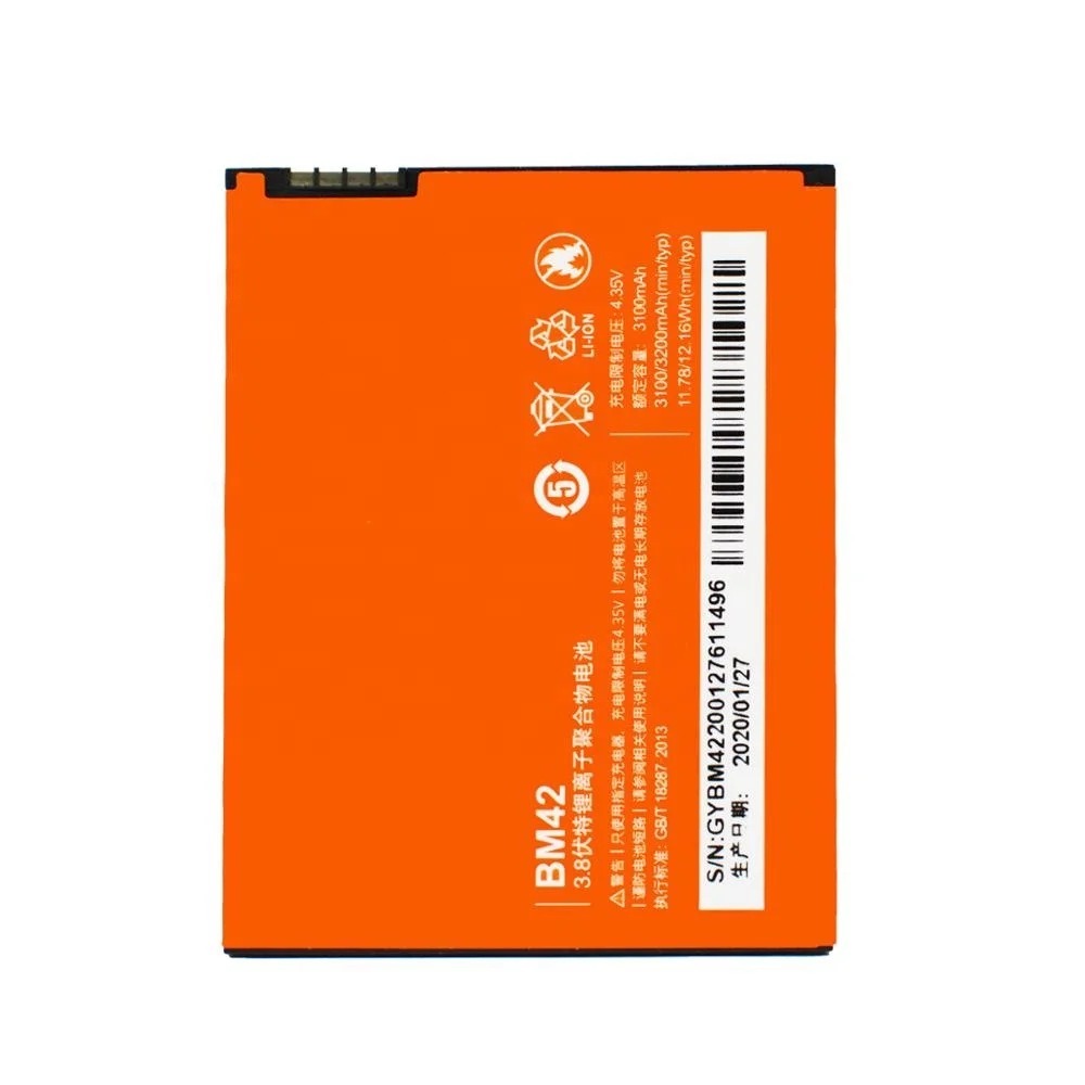 For Xiaomi Redmi Note Battery BM42 New High Quality 3100mah Li-on Battery Replacement For Hongmi Note / Xiaomi Red Rice Note