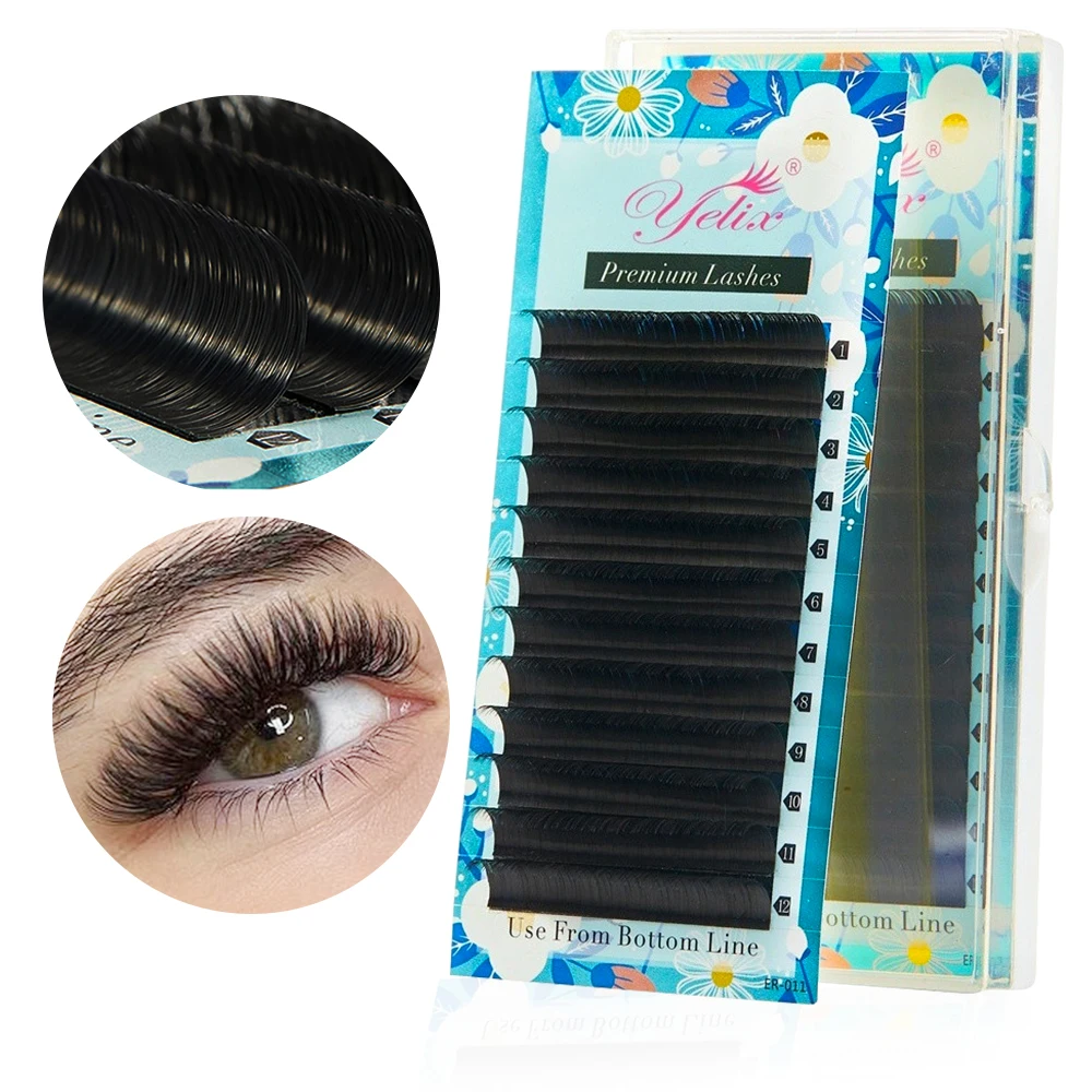 Yelix Professional Private Label False Fiber Faux Mink Lash Extension Silk Curl Individual Classic Eyelashes Extension