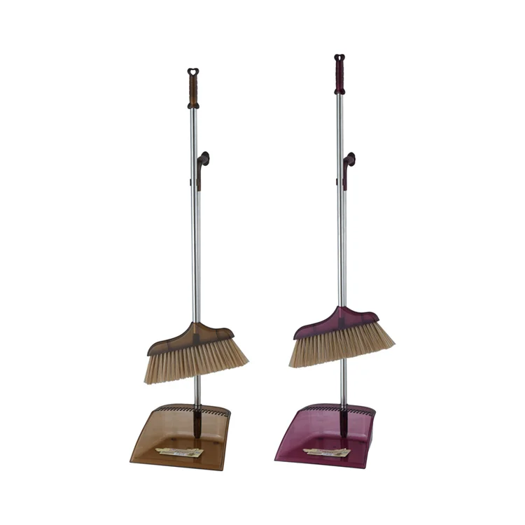 JS-2649 Transparent House Cleaning Soft Bristle  Cleaning Broom with Dustpan Set