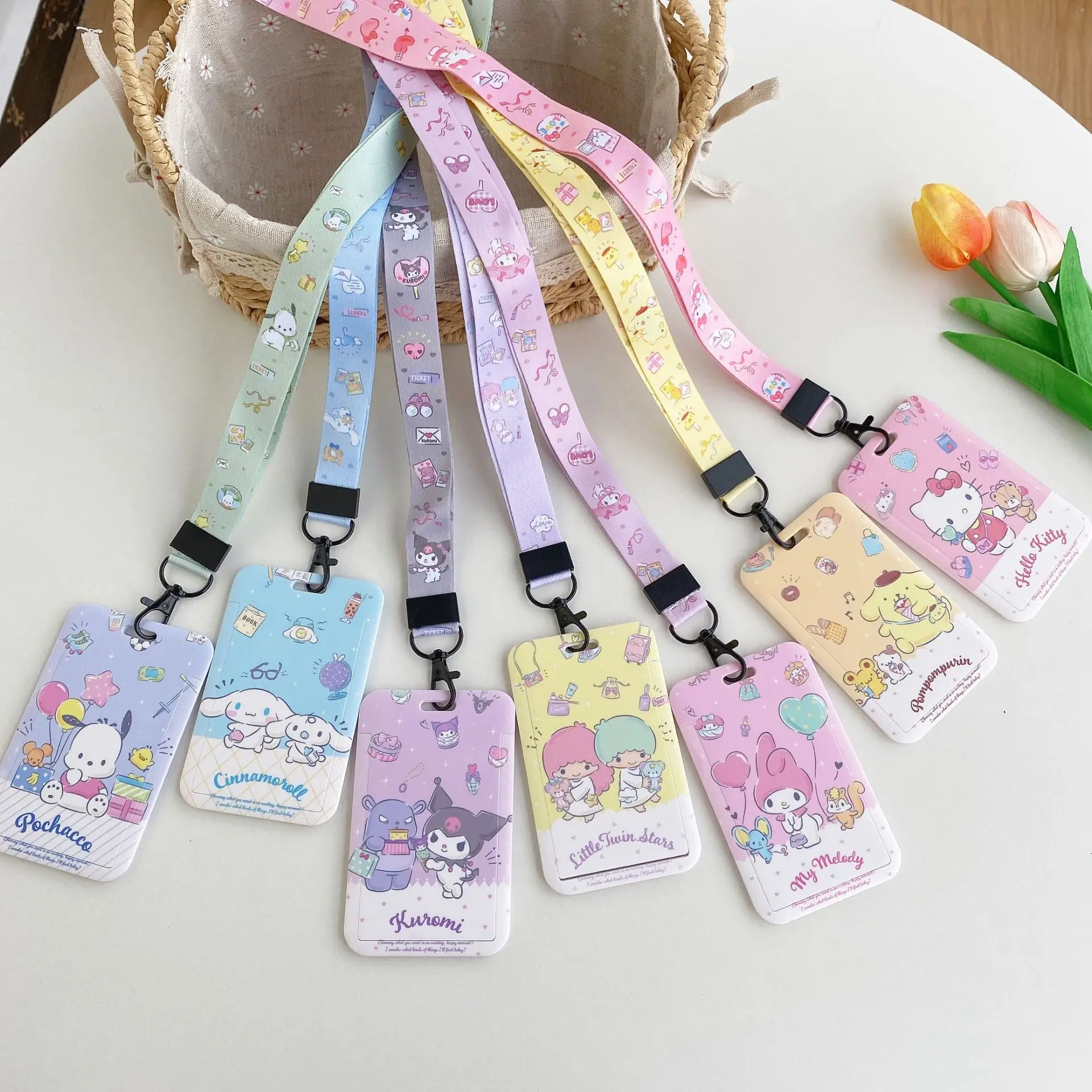 Милый мультяшный Kitty Pochacco My Melody держатель для карт kuromi с ремешком значок пластиковый чехол оптовая продажа