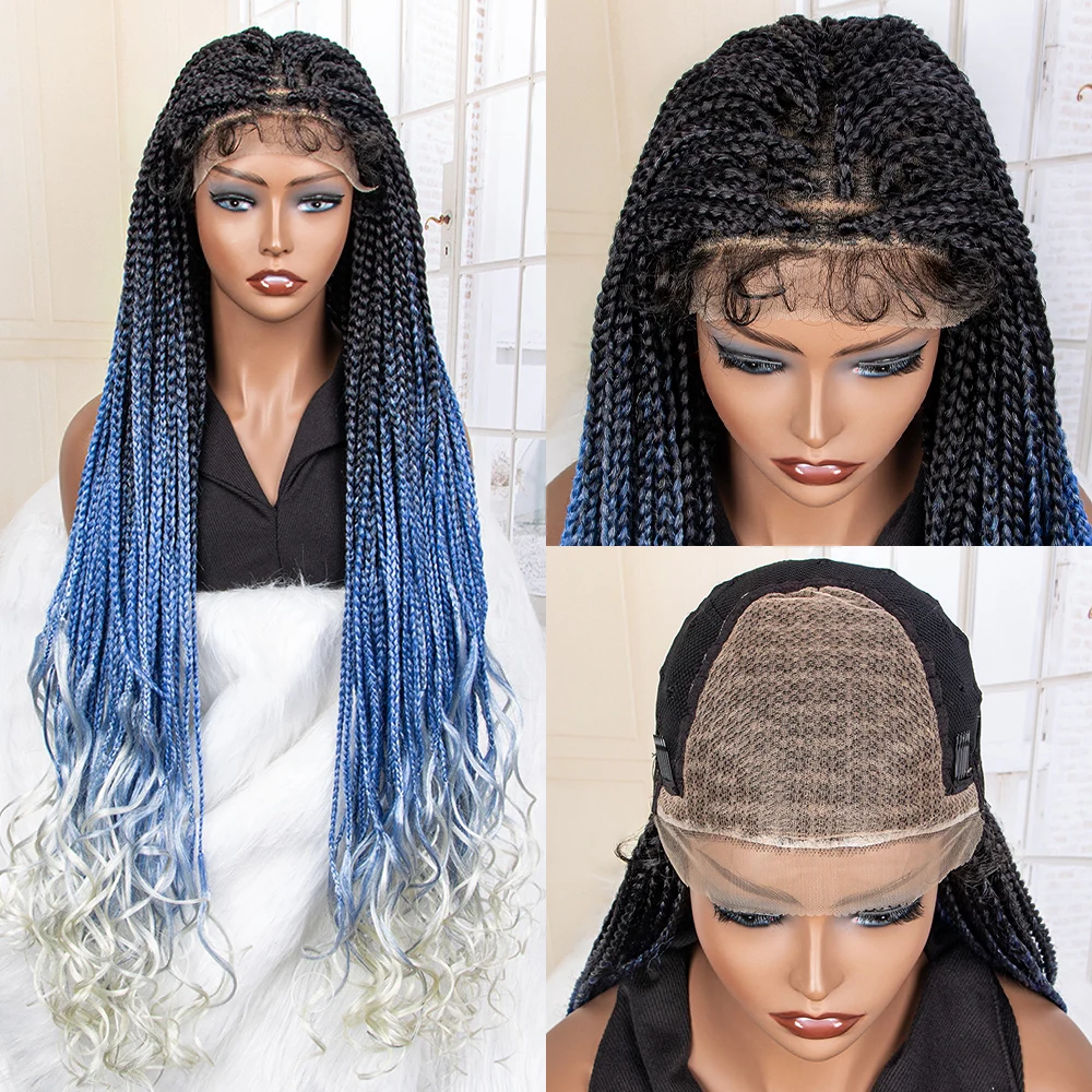 lace front box braid wig with curly end, different colors french curly loose wave braided wigs in stock