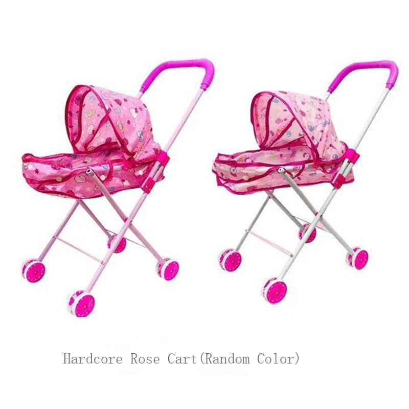Fashion foldable iron pram toy lovely baby doll stroller toy kids pink and blue lovely stroller toy