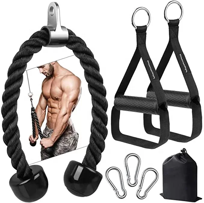 Tricep Rope Pull Down - Ankle Straps for Cable Machine Attachment, Triceps Pull Down Rope Machine and Exercise Bands