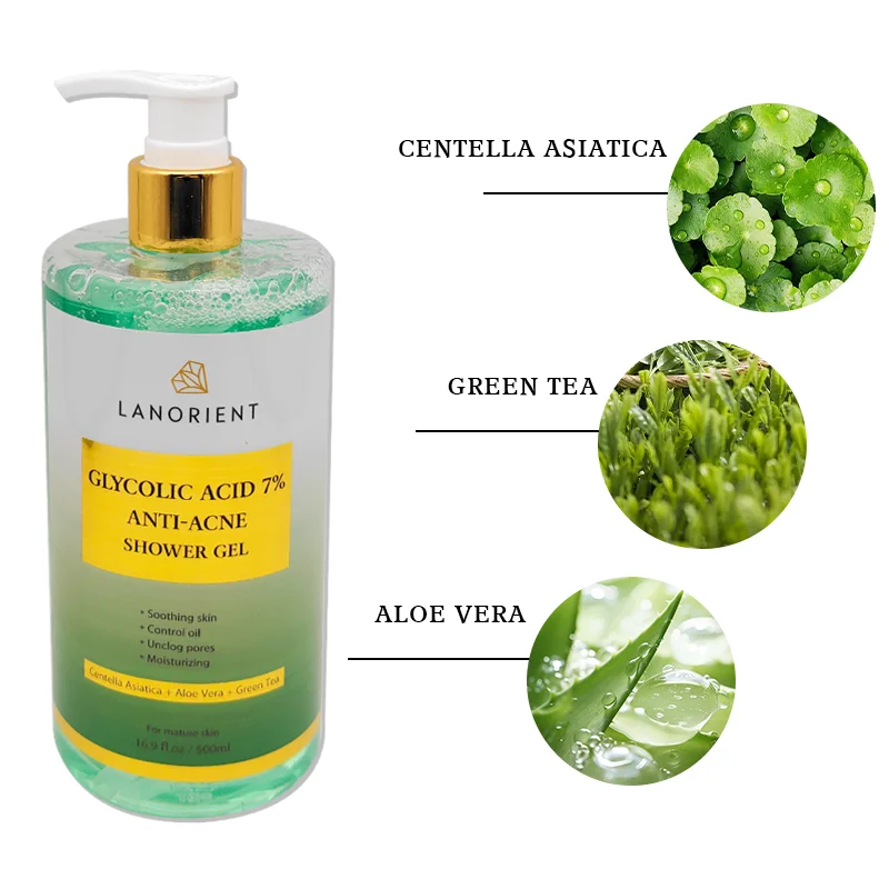 Private Label LANORIENT Natural Organic Glycolic Acid Anti-Dark Spot Moisturizing And Lightening Shower Gel Is Popular In Africa