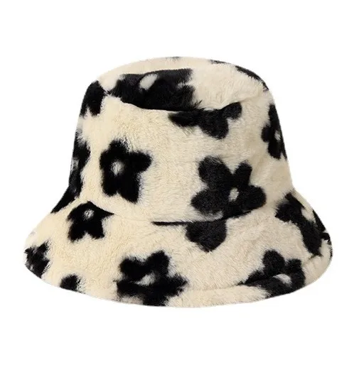 Winter warm Flower fisherman hat rabbit hair bucket hat Autumn and winter outdoor thickened basin hat