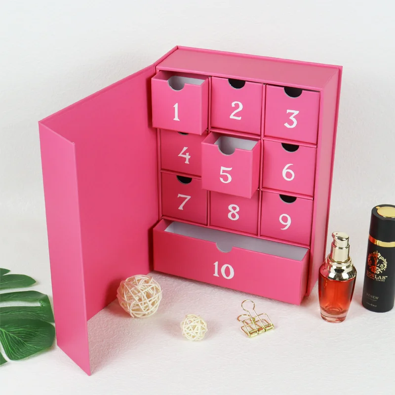 Recycle Custom Logo Wholesale Printing Empty Beauty Packaging Gift 10 Days Makeup Advent Calendar Box