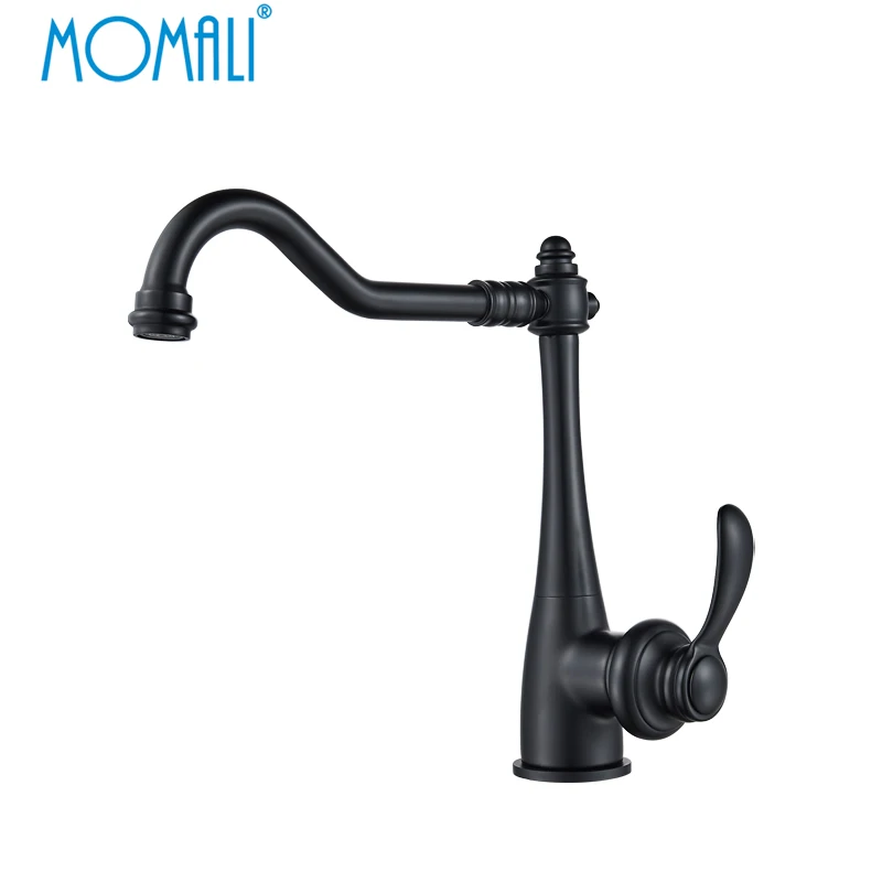 Momali Newest brass single handle vertical kitchen mixer faucet chrome matte black antique luxury kitchen faucet