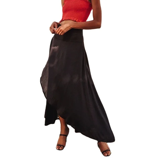 2021 Summer Black High-Low Maxi Skirt For Ladies