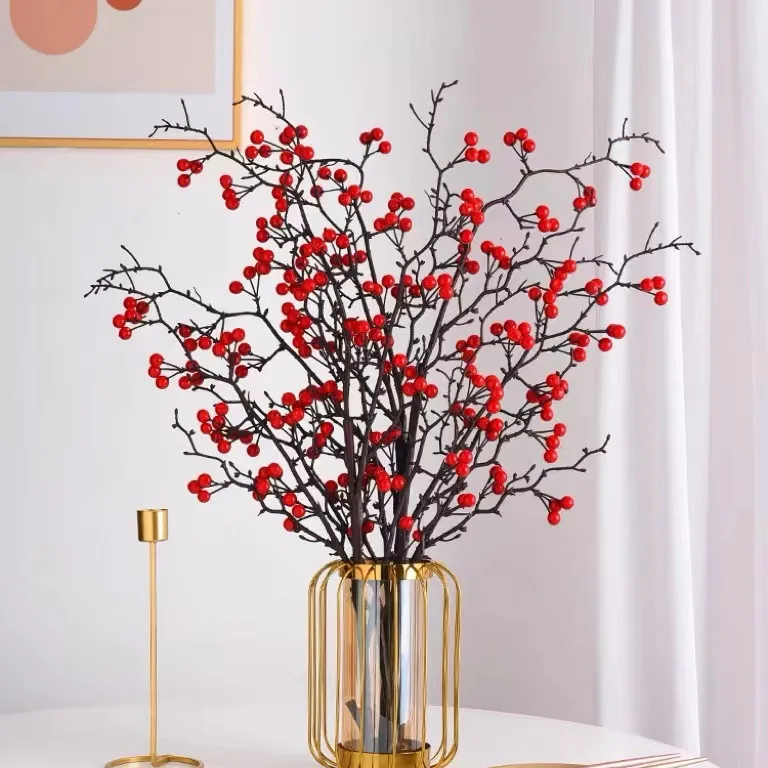 Artificial red fruit branch Holly  rich  rice fragrant red fruit auspicious  acacia living room hotel decoration