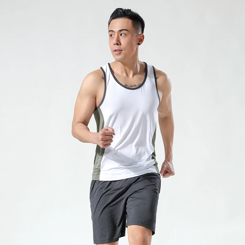 Contrast color High quality High-elasti Quick dry Soft Workout fitness vest Mens sports Gym