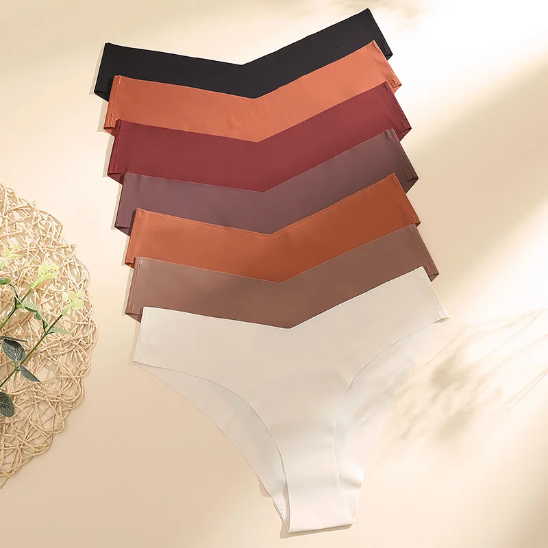 2024 New Women Seamless Briefs V-Shape Smooth Breathable Underwear Sexy Low-rise Cotton Crotch Solid Panty For Girls