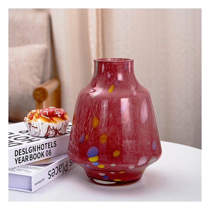Customize Color Glass Decorative Pink Round Shape Hand-blown Glass Vase For Home Decor